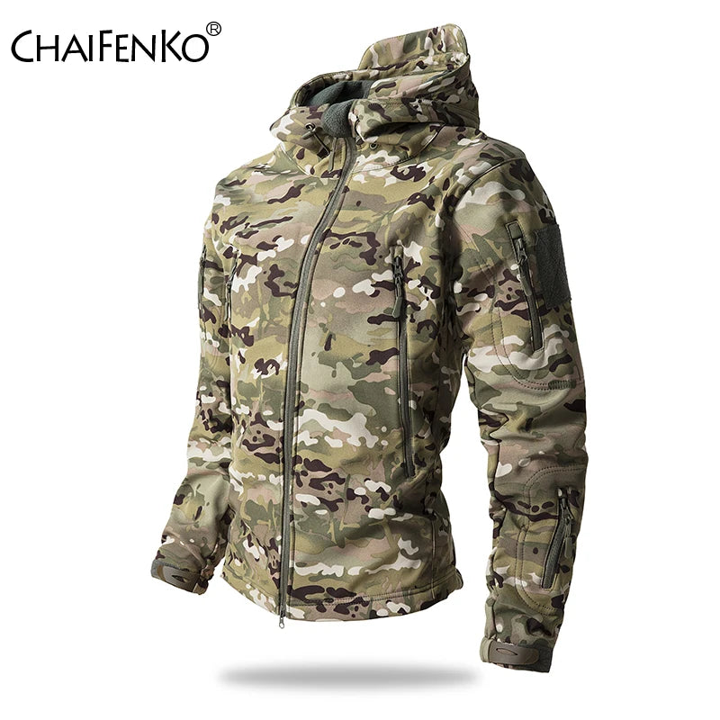 Lurker Men’s Soft Shell Tactical Jacket – Waterproof Fleece-Lined Hooded Coat, Camouflage Outdoor Outerwear for Autumn & Hunting