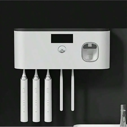 Wall-Mounted Smart Toothbrush Holder – 5-Slot Toothbrush Sterilizer with Integrated Toothpaste Dispenser, Bathroom Storage Rack & Organizer