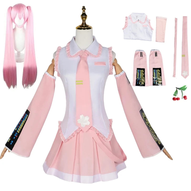 Pink Cosplay Costume Performance Suit – Miku Regular Version with Wig (Girls Spring Sakura Cherry Anime Outfit)