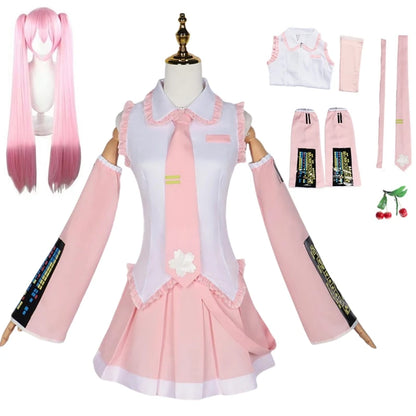 Pink Cosplay Costume Performance Suit – Miku Regular Version with Wig (Girls Spring Sakura Cherry Anime Outfit)