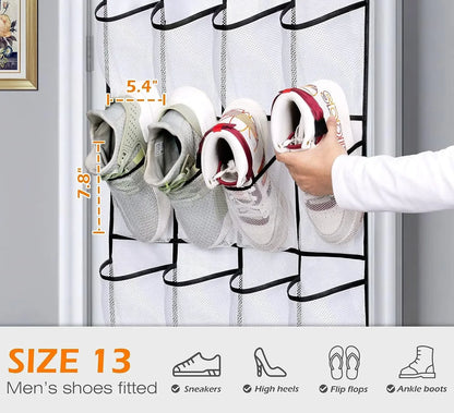 Over-the-Door Shoe Organizer - 12, 14 or 24 Pocket Hanging Shoe Storage with Large Mesh Pockets & 4 Hooks