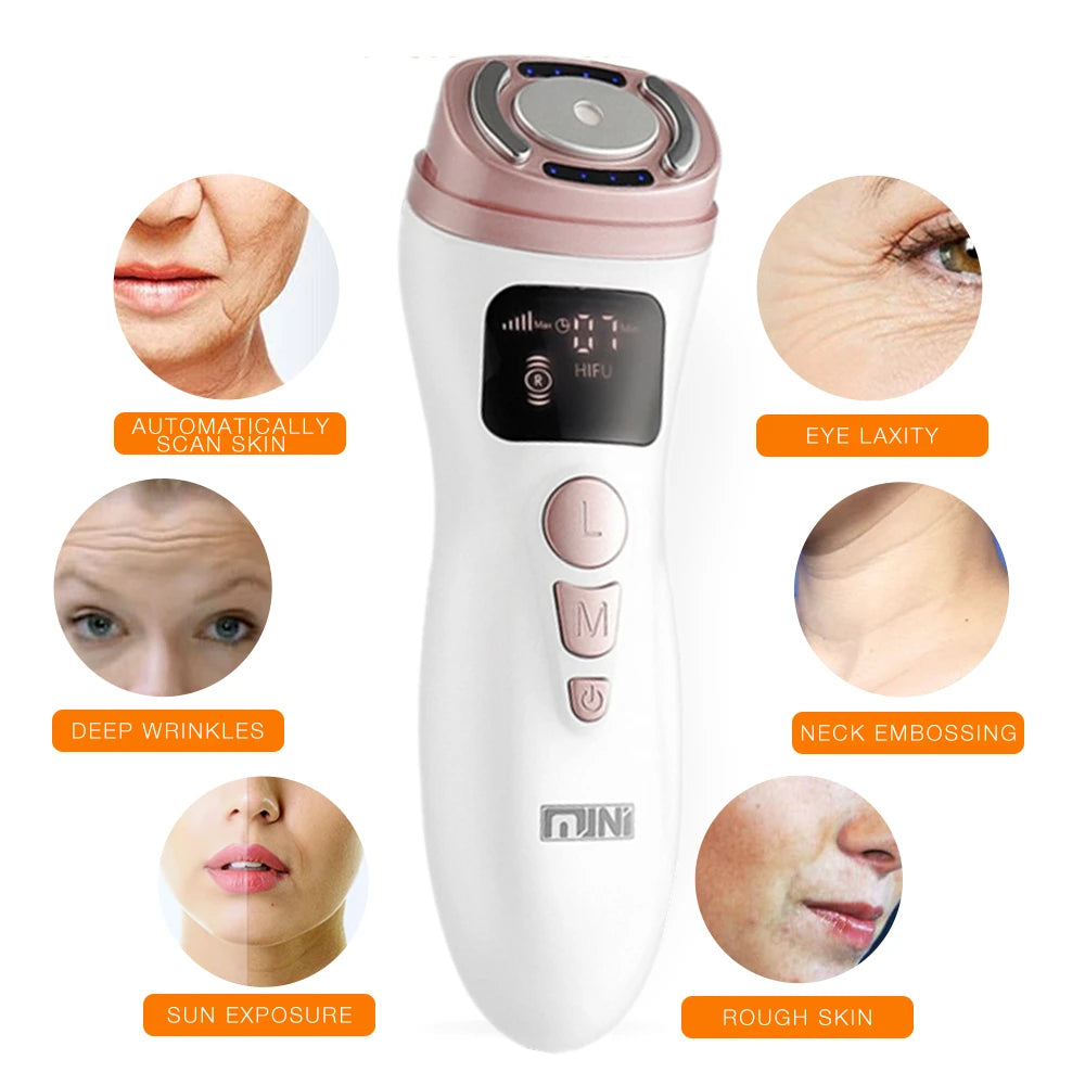 Mini HIFU Facial Lifting Device – Ultrasonic RF EMS Skin Tightening & Anti-Wrinkle Massager for Home Use