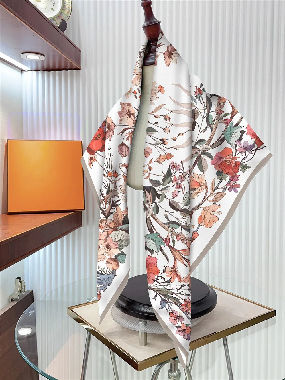 Foulard carré en soie 90 cm pour femme, motif floral, sergé de luxe, bandana, châle, hijab, cache-col, écharpe de tête