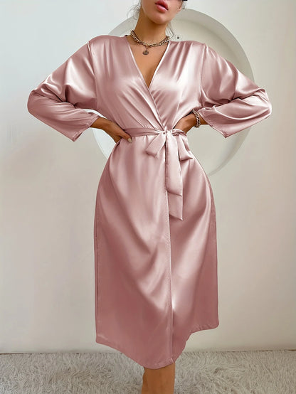 Women’s Satin Robe – Belted Elegant Solid Color Silky Comfort Bathrobe Loungewear