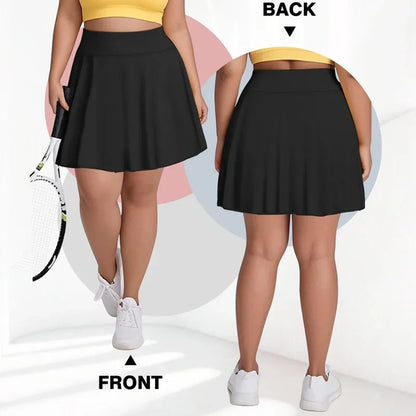 Plus Size Women's High-Waist Sports Skort with Pockets – Comfortable Solid Fitness Skirt for Gym, Outdoor Activities & Casual Wear