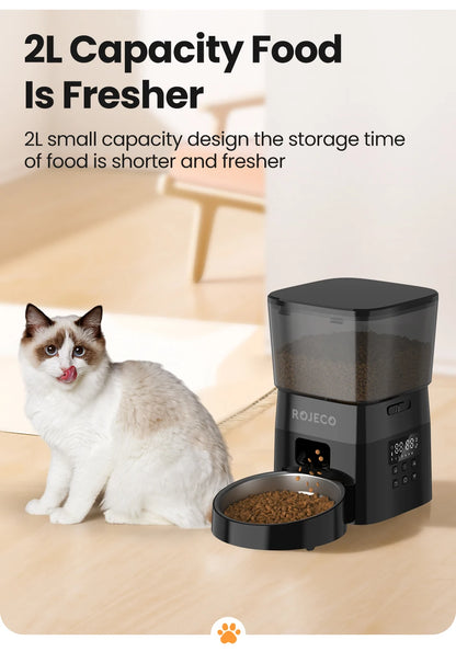 ROJECO Comedero Automático para Mascotas – Dispensador Inteligente de Comida Seca con Control por Botones para Perros y Gatos