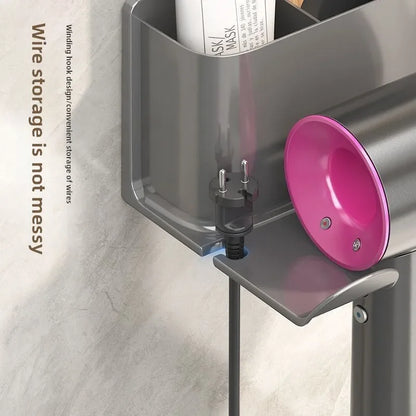 Soporte para secador de pelo montado en la pared, sin taladro, estante de almacenamiento para baño, organizador de herramientas para el cabello de plástico