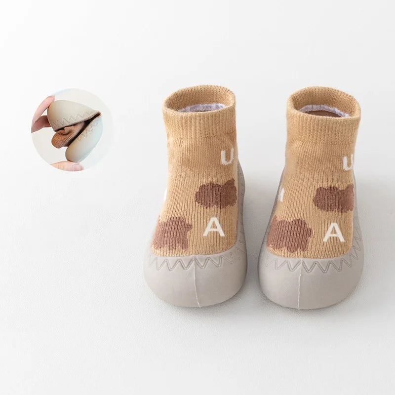 Zapatos y calcetines primeros pasos para bebés – Bonitas zapatillas de dibujos animados para bebés con suela de goma suave para niños y niñas