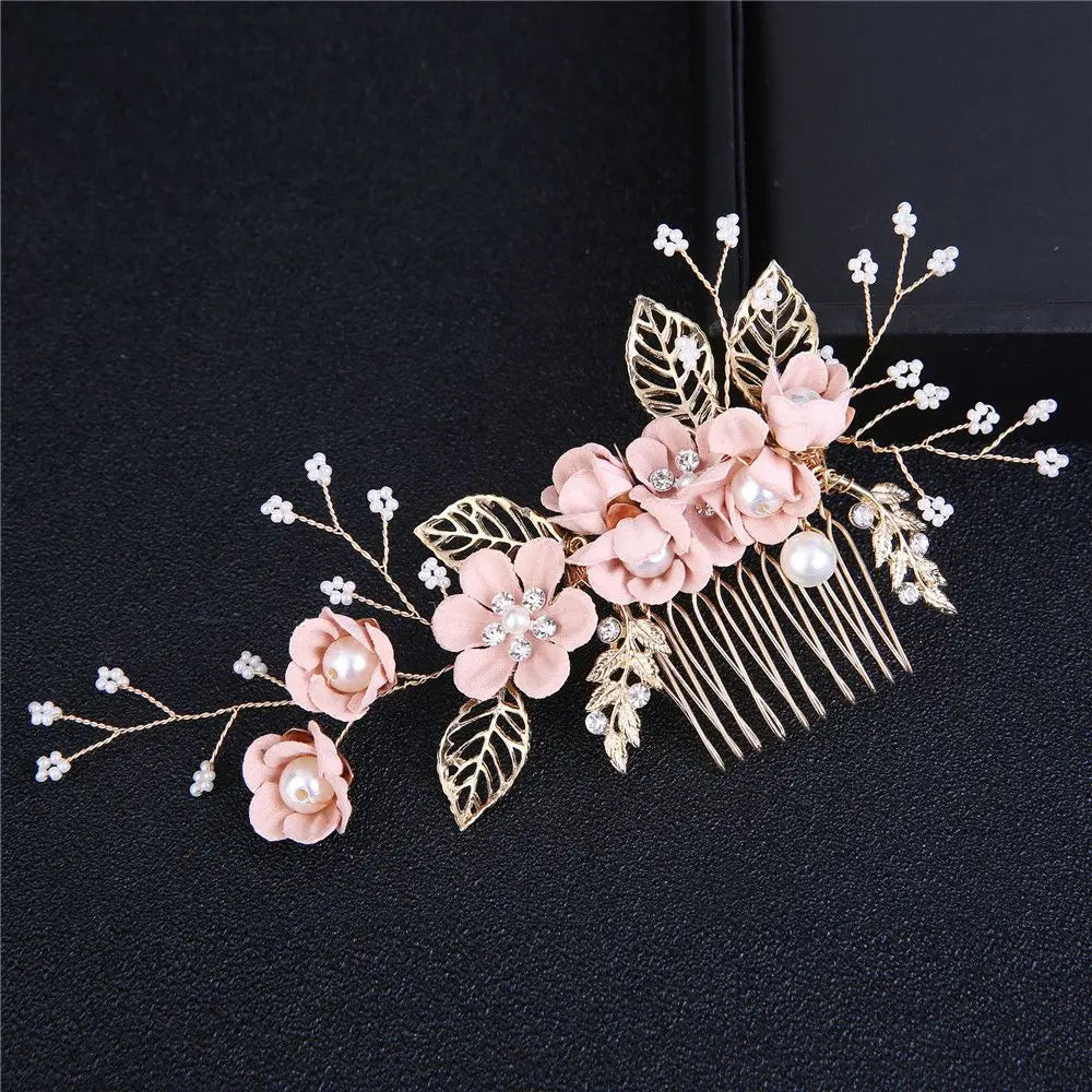 Luxury Floral Bridal Hair Comb with Gold Leaves – Crystal Wedding Hair Accessory for Brides & Prom