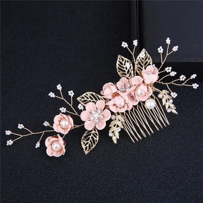 Luxury Floral Bridal Hair Comb with Gold Leaves – Crystal Wedding Hair Accessory for Brides & Prom