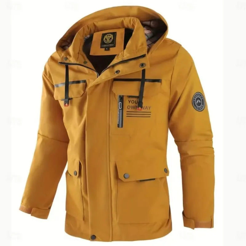Men’s Casual Hooded Parka Jacket – Solid Color Outdoor Coat, Stylish Autumn & Winter Outerwear