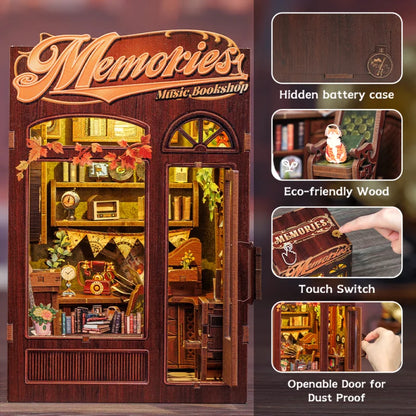 CUTEBEE Kit DIY de Rincón de Libro con Luces LED – Modelo de Estantería en Miniatura de Madera de Búho y Decoración