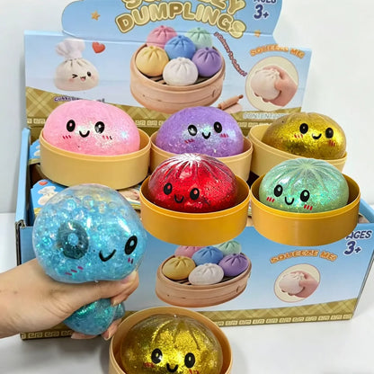 1–12PCS Glitter Dumpling Squishy with Box – Sensory Squeeze Stress Relief Fidget Toy, Glitter Dumplings Set