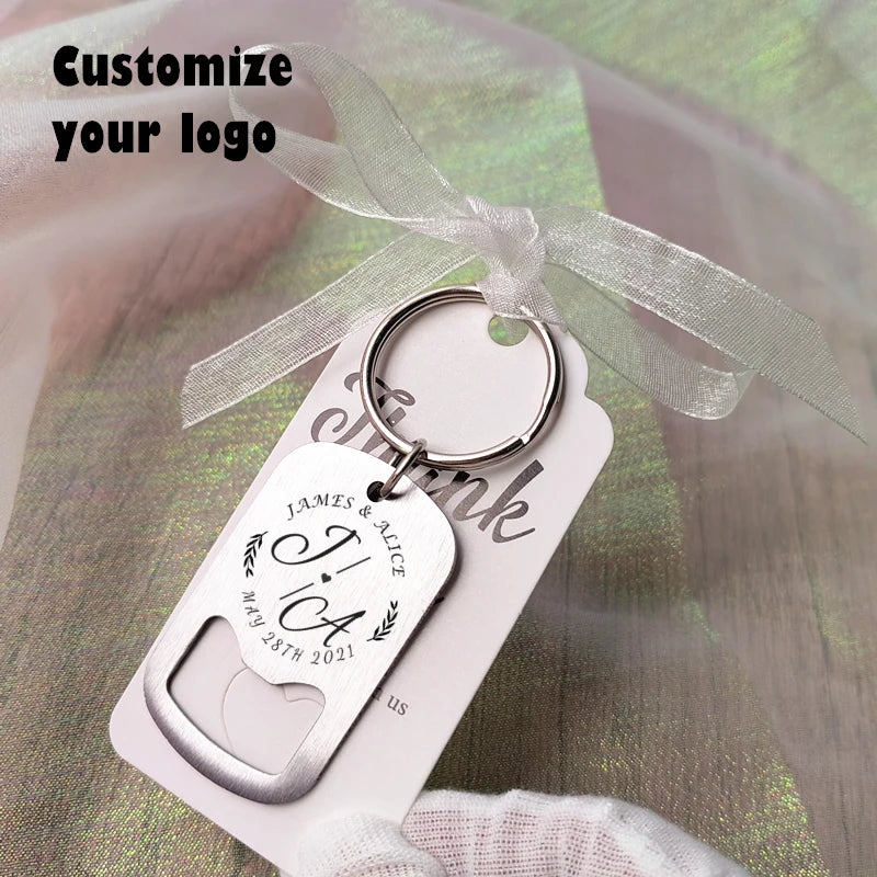50–100PCS Personalized Engraved Keychain Bottle Openers – Custom Wedding Favors & Guest Gifts with Card for Weddings, Baptisms & Parties