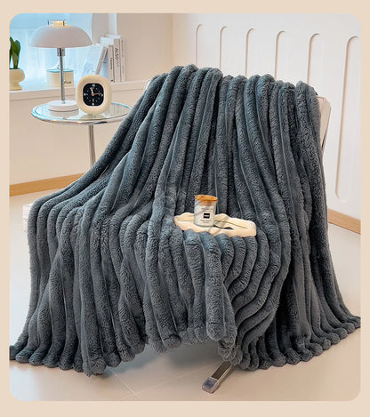 Manta Suave de Felpa de Conejo Artificial – Manta Gruesa Cálida para Sofá, Cama y Confort Otoñal