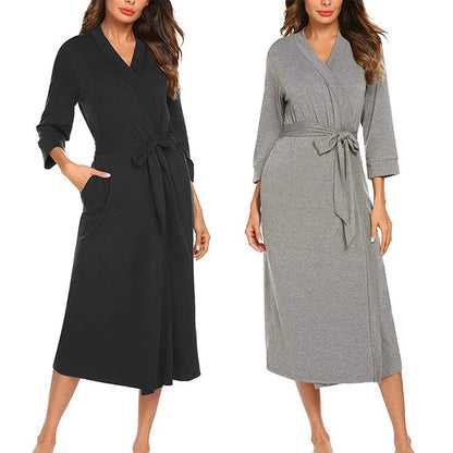 Women’s Cotton Bathrobe – Large Size Long Sleeve Casual Sleepwear Home Wear Robe for Spring & Autumn