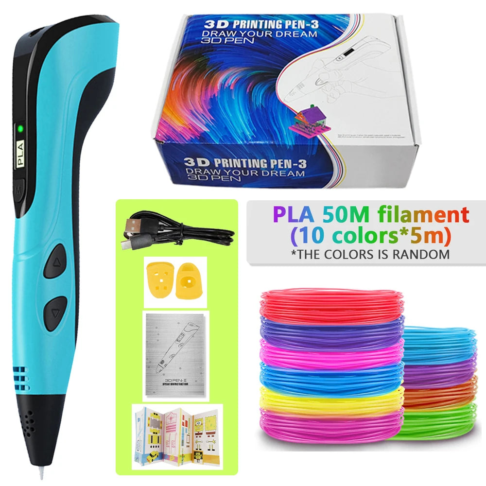 Lápiz 3D para niños – Lápiz de dibujo DIY recargable con juego de filamento PLA para manualidades creativas