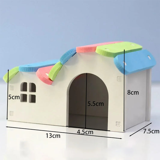 Wooden Hamster Hideout & Rainbow House – Assembled Small Animal Nest with Totoro-Inspired Design, Hamster Villa & Activity Toy