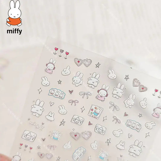 Bonitas pegatinas de uñas 3D de Miffy - Decoraciones de uñas de cámara de cristal de anime Kawaii (juego de regalo de vacaciones)