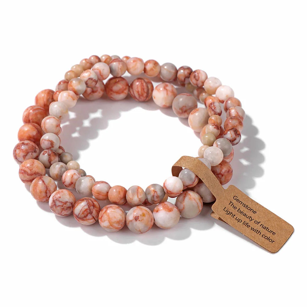 Set de 3 Pulseras de Cuentas de Piedra Natural – Agate Musgoso Indio, Rodonita y Cuarzo Cristal de 4mm/6mm/8mm para Hombres y Mujeres