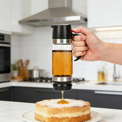 Glass Syrup Dispenser Bottle – Press-Top Honey & Syrup Container with No-Drip Spout, BPA-Free Design for Kitchen & Barbecue
