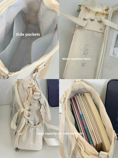 Bolso Bandolera con Lazo Estilo Universitario – Bolso de Hombro de Gran Capacidad para Chicas, Bolso Ita de Moda JK, Bolso de Mano con Acento de Lazo para Libros Escolares, Material Escolar y Uso Diario