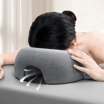 Almohada boca abajo – Almohada de siesta de espuma viscoelástica para escritorio, cojín ergonómico para dormir boca abajo, reposacabezas cómodo para el descanso en la oficina, mesa de masaje, salón de belleza y relajación en el hogar