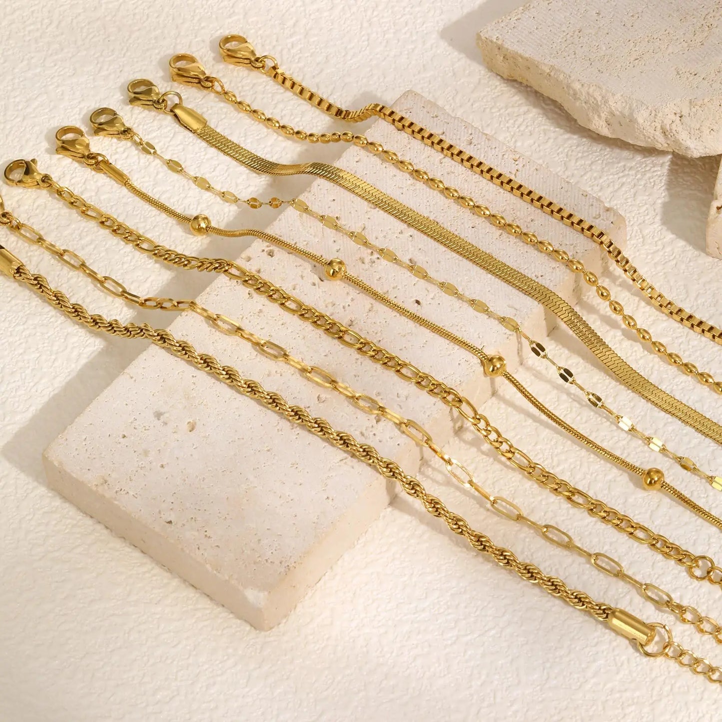 Non-Tarnish Stainless Steel Herringbone Bracelet – Gold Plated Waterproof Stackable Chain Bracelet for Women | Fashion Jewelry Gift
