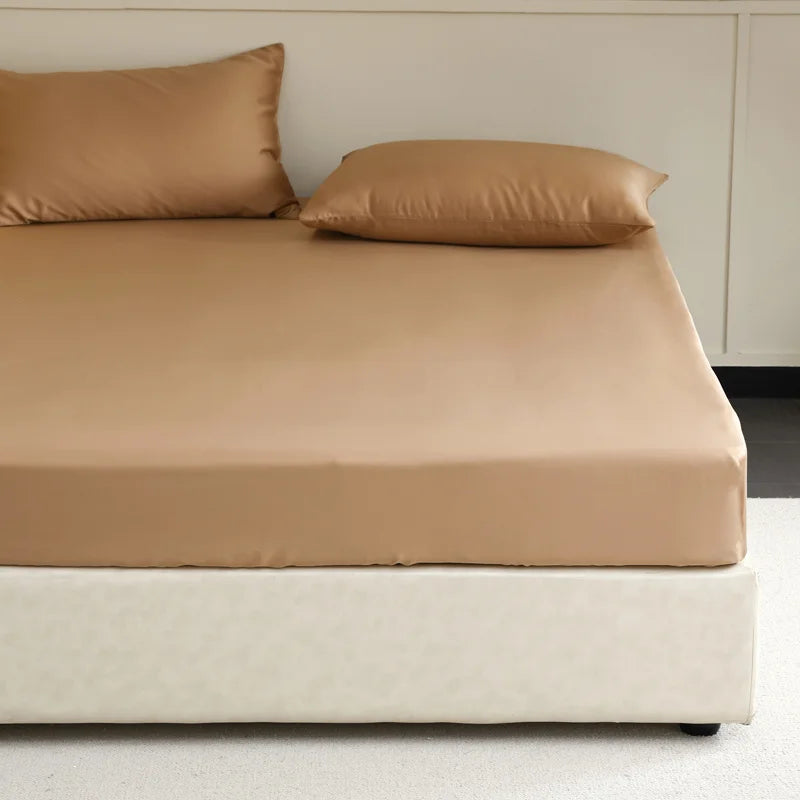 Luxury Mulberry Silk Fitted Sheet – Soft Elastic Mattress Cover for Single, Double, Queen & King Beds