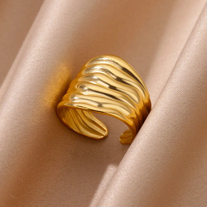 Anillo abierto grueso dorado vintage – Anillo llamativo geométrico de acero inoxidable para mujer