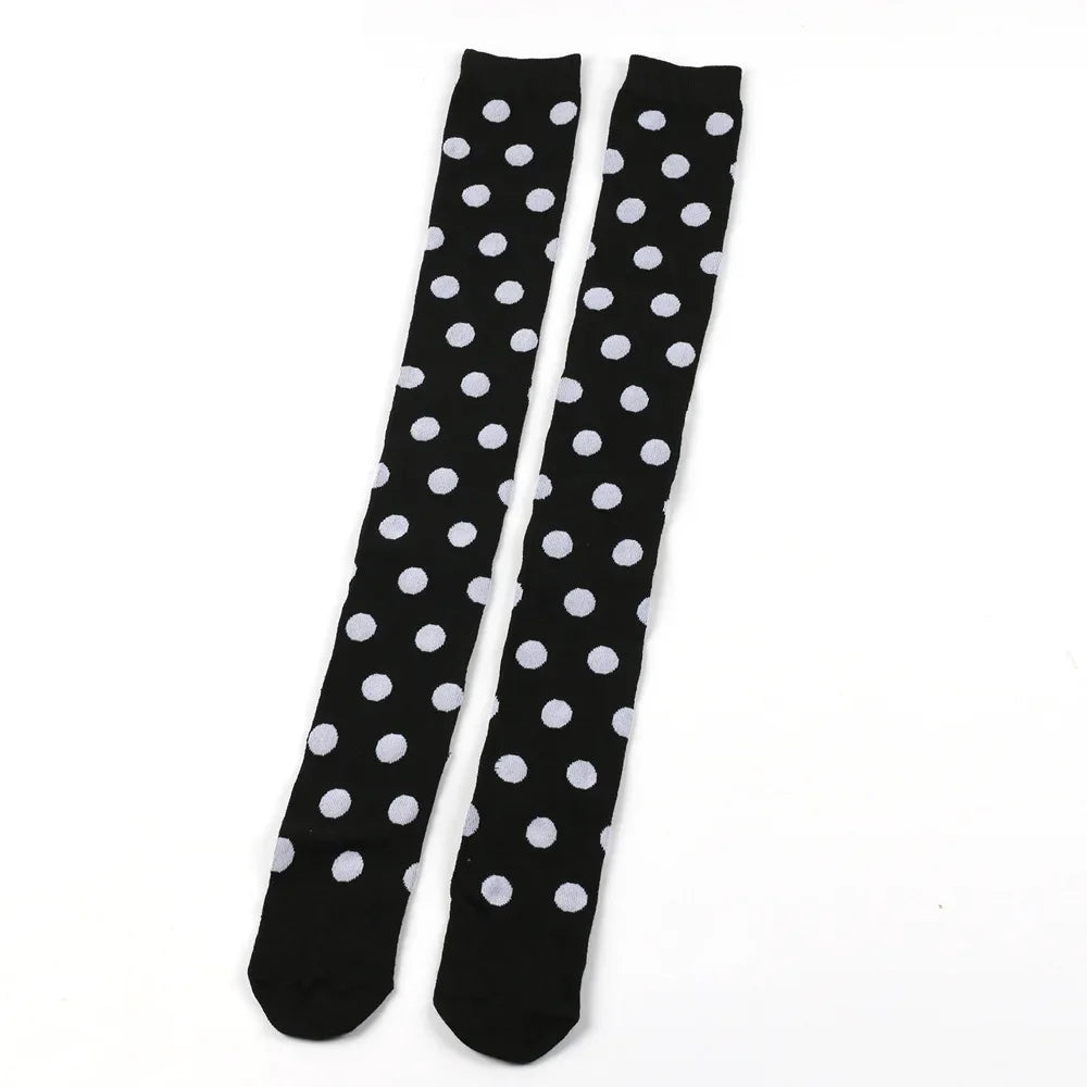 Thigh High Socks Women Over Knee Striped Polka Dot Stockings Black White Pink Lolita Cosplay Harajuku Y2K Kawaii