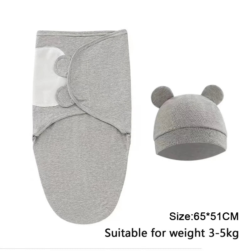 Manta Envolvente y Gorro para Recién Nacido – Envoltorio Suave de Algodón para Bebés de 0 a 6 Meses