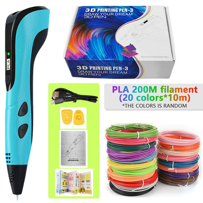 Lápiz 3D para niños – Lápiz de dibujo DIY recargable con juego de filamento PLA para manualidades creativas
