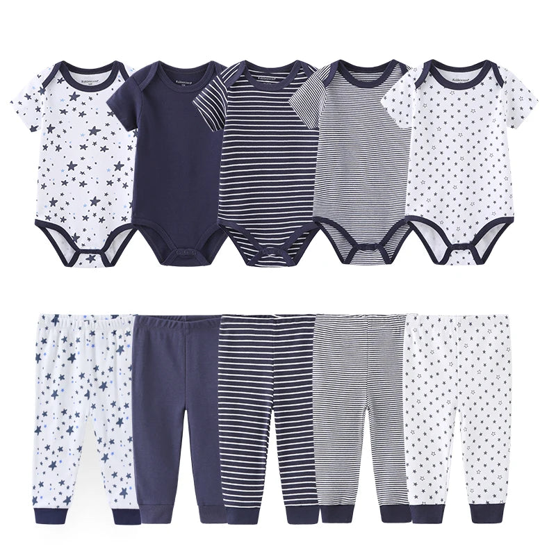 Kiddiezoom 10PCS Baby Clothing Set – Unisex Newborn Bodysuits & Pants, Soft Four-Season Infant Outfit for Baby Boys & Girls