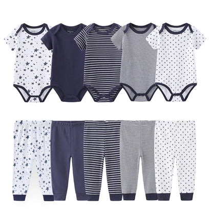 Kiddiezoom 10PCS Baby Clothing Set – Unisex Newborn Bodysuits & Pants, Soft Four-Season Infant Outfit for Baby Boys & Girls