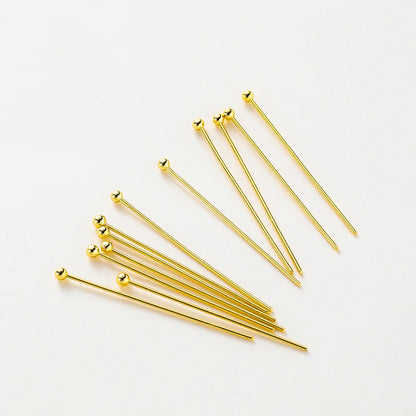 100-Piece 14K & 18K Gold Plated Brass Head Pins Set (16–50mm) – Ball, Flat & Eye Pins for DIY Jewelry Making & Crafts