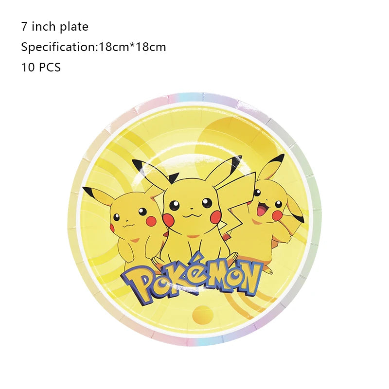 Pokémon Birthday Party Decorations – Lightning Pikachu Balloon Set with Disposable Tableware, Banner, Backdrop & Plates for Kids Events