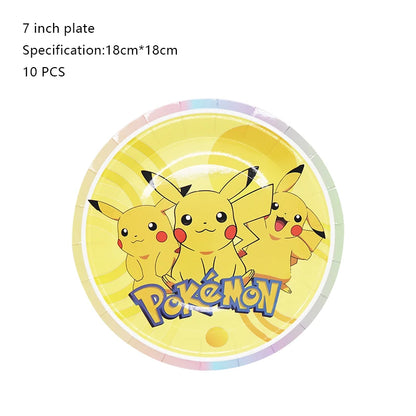 Pokémon Birthday Party Decorations – Lightning Pikachu Balloon Set with Disposable Tableware, Banner, Backdrop & Plates for Kids Events