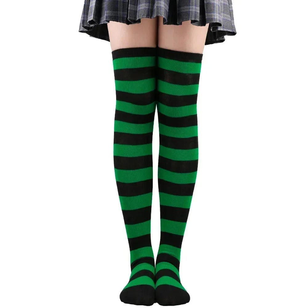 Thigh High Socks Women Over Knee Striped Polka Dot Stockings Black White Pink Lolita Cosplay Harajuku Y2K Kawaii