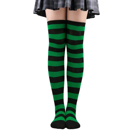 Thigh High Socks Women Over Knee Striped Polka Dot Stockings Black White Pink Lolita Cosplay Harajuku Y2K Kawaii