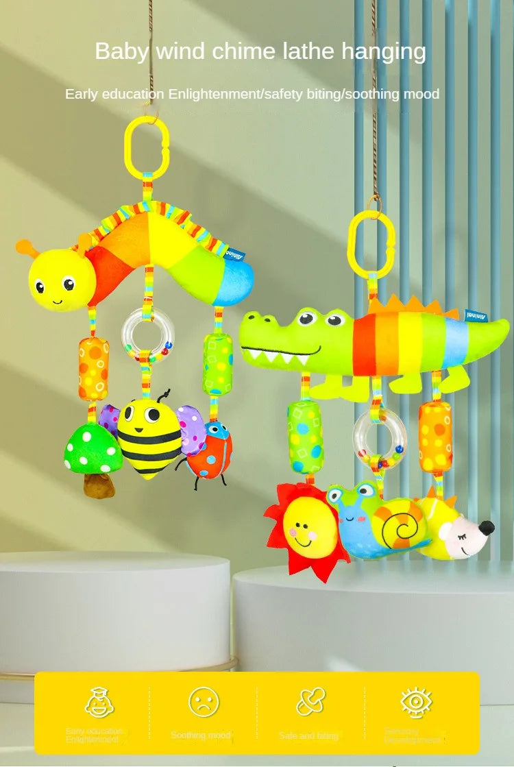 Peluche de actividades "Bebé Arcoíris" – Juguete sensorial colgante para cochecito para 0-12 meses, juguete móvil para asiento de coche y cuna, juguete de viaje suave y educativo para el desarrollo y juego del recién nacido.