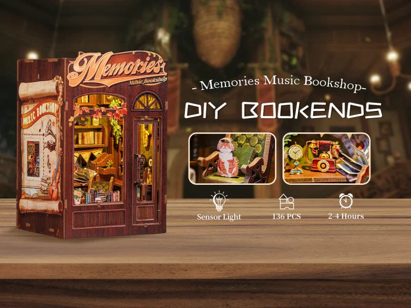 CUTEBEE Kit DIY de Rincón de Libro con Luces LED – Modelo de Estantería en Miniatura de Madera de Búho y Decoración