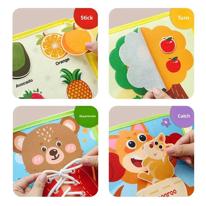 Libro Montessori de tela con animales de granja – Libro de actividades de fieltro para el aprendizaje preescolar, juguete para habilidades motoras finas para niños pequeños, libro interactivo de cuentos de educación temprana para niños