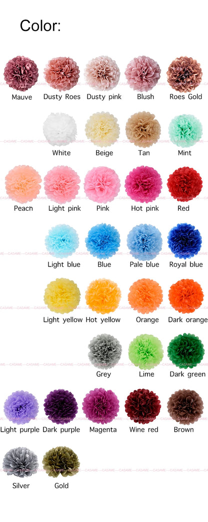 5PCS Tissue Paper Pom Poms – 4–12 Inch Paper Flower Balls for Weddings, Birthdays & Party Decorations