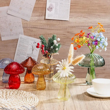 Florero de vidrio con forma de hongo – Maceta hidropónica transparente y jarrón decorativo de escritorio