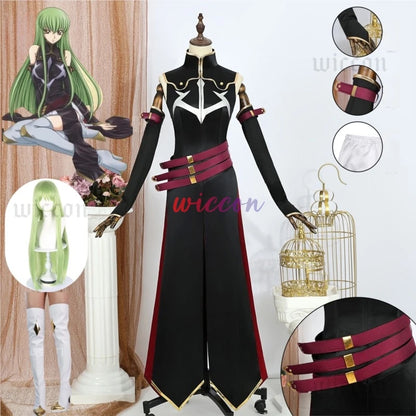 Code Geass C.C. Cosplay Costume – Black Queen Witch Uniform with Wig (Halloween Party Dress)