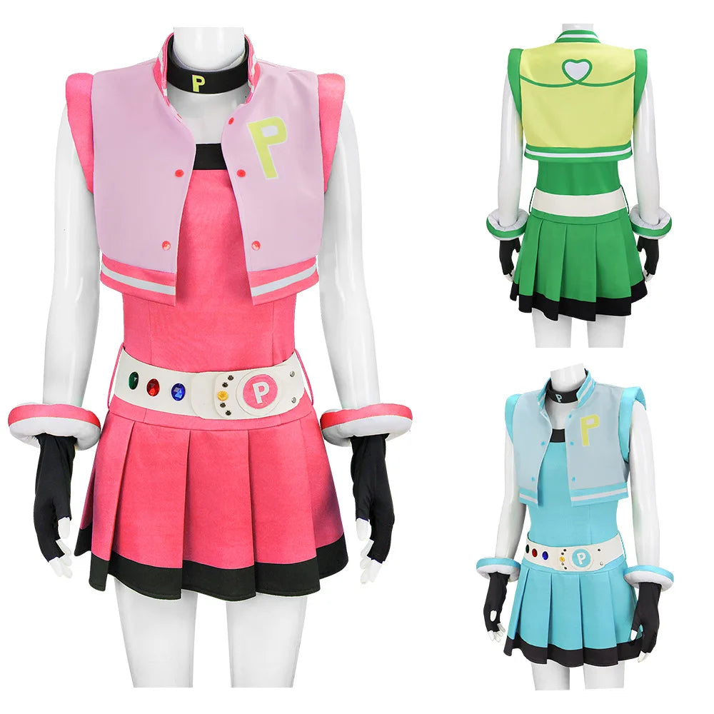 Powerpuff Girls Cosplay Costume – Full Set Blossom / Buttercup / Bubbles Halloween Dress with Belt