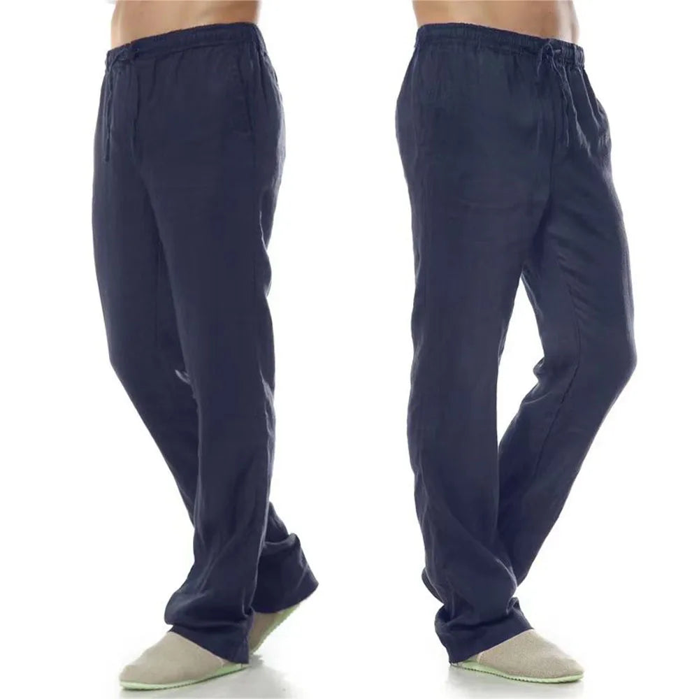 Men's Cotton Linen Pants – Breathable Solid-Color Trousers with Back Pocket, Casual Fitness & Streetwear Pants for Autumn