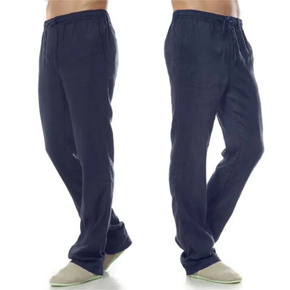 Men's Cotton Linen Pants – Breathable Solid-Color Trousers with Back Pocket, Casual Fitness & Streetwear Pants for Autumn