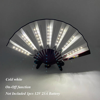 Ventilador de Mano Plegable con Luz LED – Ventilador Luminoso de 10 Pulgadas para Raves, Discotecas, Festivales y Fiestas